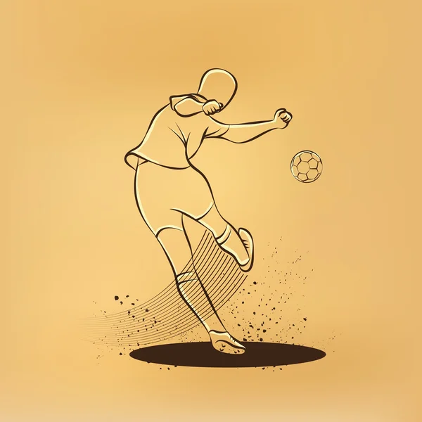 Voetbalspeler trapt de bal. Achteraanzicht. Vector sport retro tekening illustratie. — Stockvector