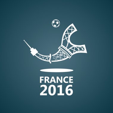 Fransa Futbol Euro 2016 logosunu görmeniz gerekir. Eyfel Kulesi futbol oynuyor. Beyaz vektör simgesi tasarım.