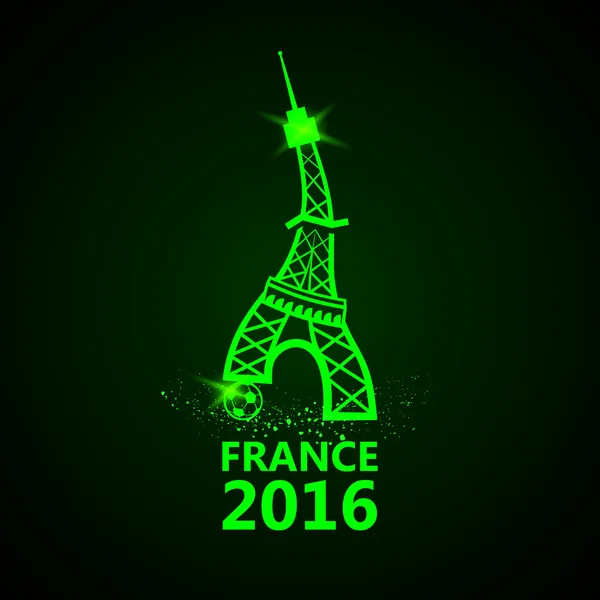 Логотип Евро-2016 по футболу. Эйфелева башня играет в футбол. Неоновая векторная иллюстрация . — стоковый вектор
