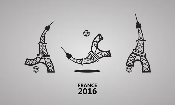 Логотип Евро-2016 по футболу. Эйфелева башня играет в футбол. Набор векторных значков . — стоковый вектор
