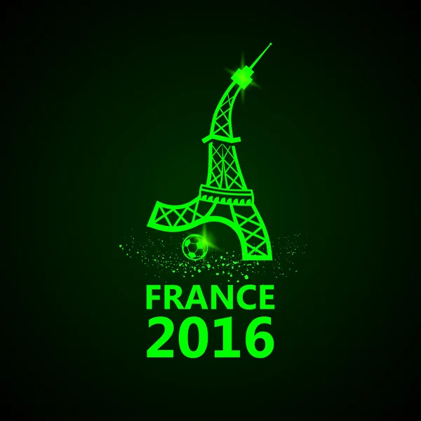 Logo France Football Euro 2016. La Torre Eiffel juega al fútbol. Ilustración de vectores de neón . — Vector de stock