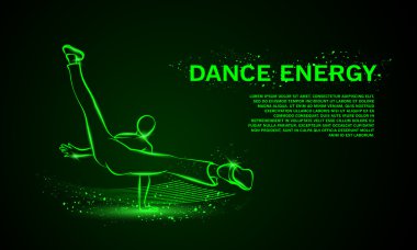 Cool street dancer. Break dance vector neon background with space for text.