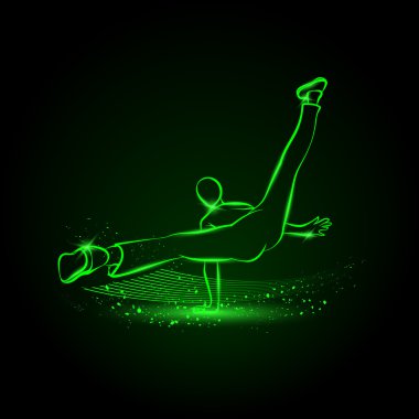 Serin sokak dansçısı. Break dans vektör neon çizim.