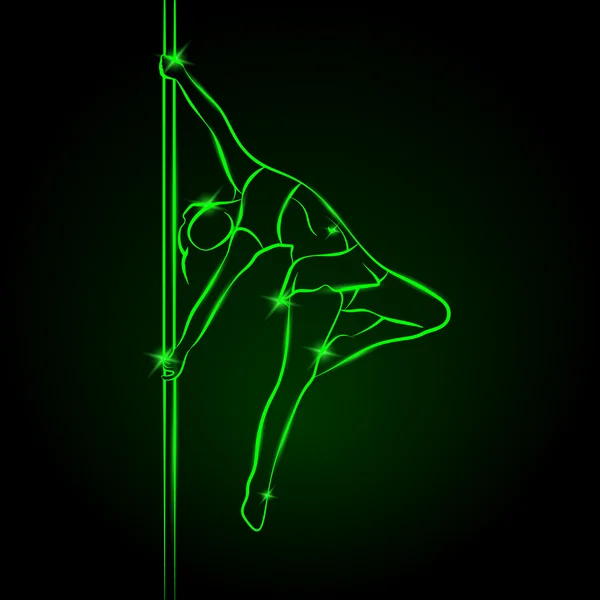 Girl on the pole. Pole dance vector neon illustration. — Wektor stockowy