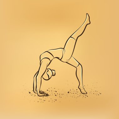 Bir kadın vektör retro çizim çizim yoga uygulamaları.
