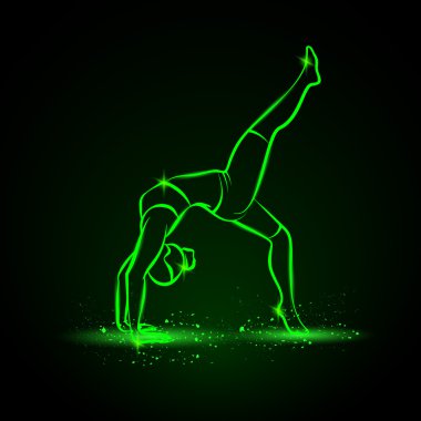 Neon vektör çizim bir kadın yoga uygulamaları.
