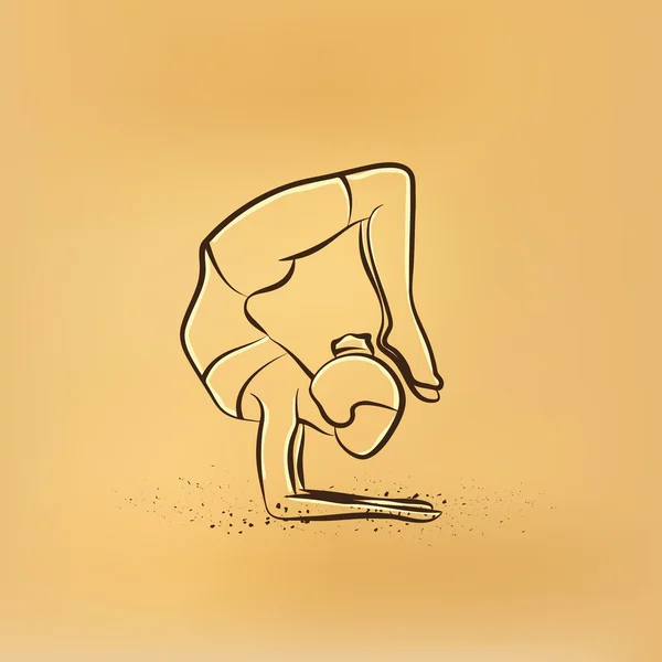 Dibujo retro vectorial ilustración de una mujer practica yoga . — Vector de stock