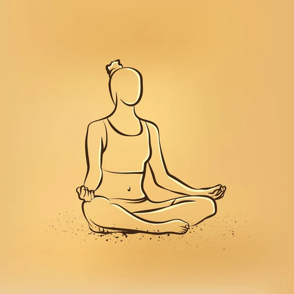 Dibujo retro vectorial ilustración de una mujer practica yoga . — Vector de stock