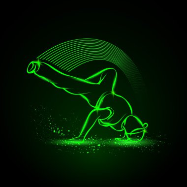 Breakdance dondur. Vektör neon çizim.