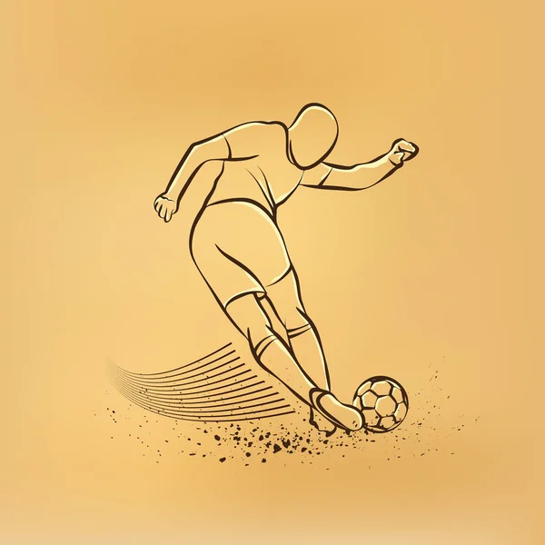 Lastig kick door voetballer. Retro tekening illustratie vector. — Stockvector