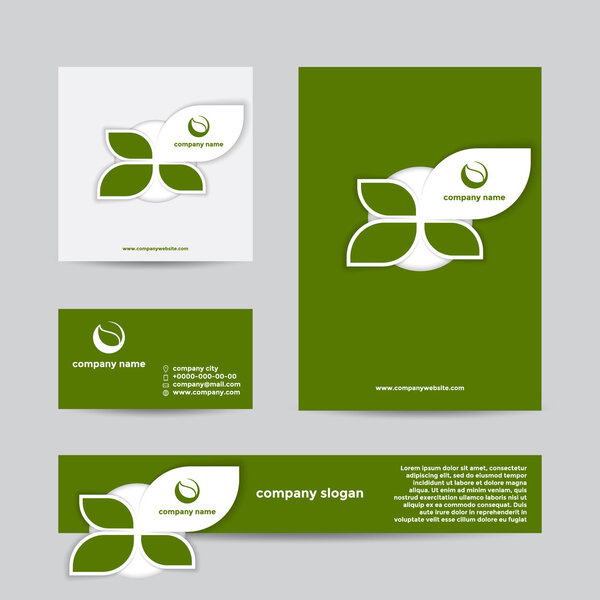 Abstract green eco natural background. Vector branding set of banners and business card.
