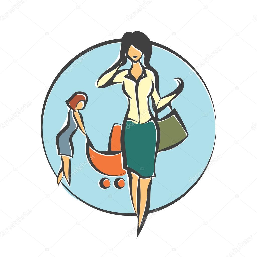 Nanny who takes care of the child until the mother is working. Vector flat illustration.