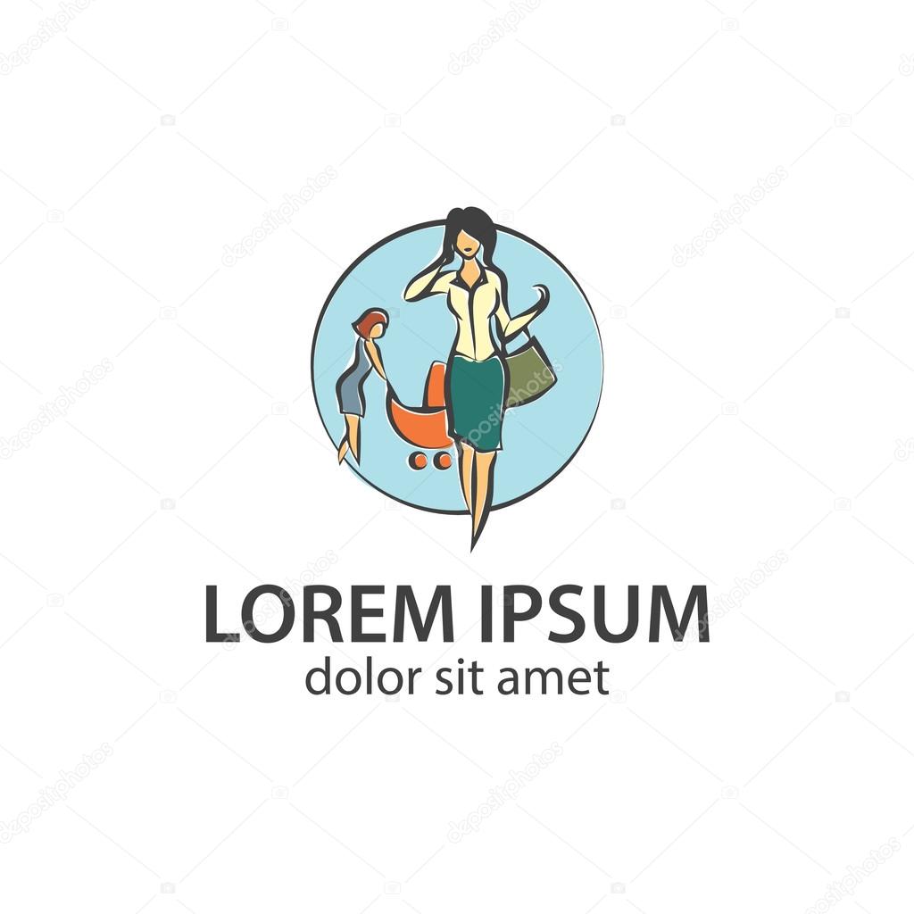 Nanny who takes care of the child until the mother is working. Vector flat logo.