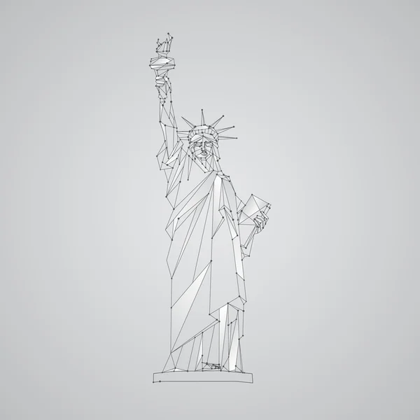 Veelhoekige mesh Statue of Liberty illustratie. Onafhankelijkheidsdag achtergrond met een monument in New York City. Vector laag poly zwarte lijnen en punten. — Stockvector