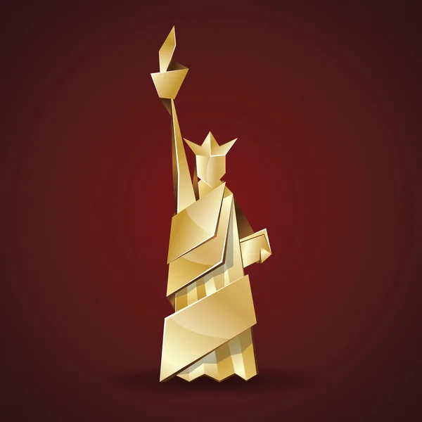 Origami abstracto Estatua de la Libertad ilustración. Estatua poligonal de oro vectorial en Nueva York. Origami de metal Fondo del día de la independencia . — Vector de stock