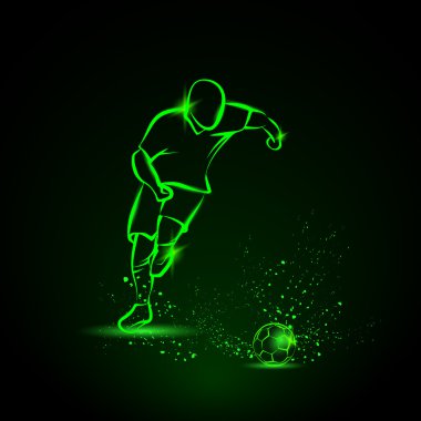 Topla çalışan futbolcu. Yeşil neon spor illüstrasyon.