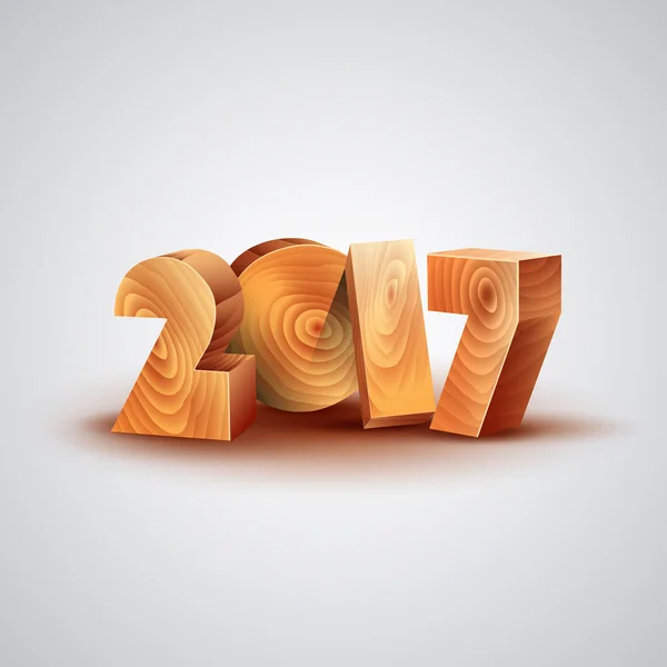 Šťastný nový rok 2017, ilustrace pro kalendář, plakát a blahopřání s dřevěnou 3d písmeny. — Stockový vektor