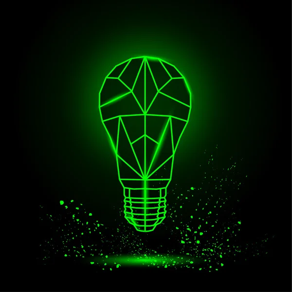 Abstract neon polygonal mesh style light bulb on a black background. — Stock Vector