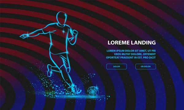 Fußballstürmer. Fußballer trifft den Ball. Vektor Sport Hintergrund für Landing Page Template. — Stockvektor