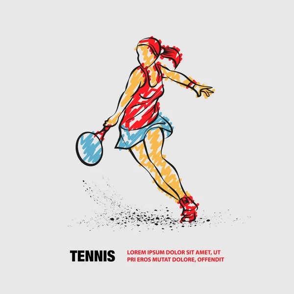 Profi női teniszező illusztráció. Vektor vázlata teniszező firka firka stílus rajz. — Stock Vector