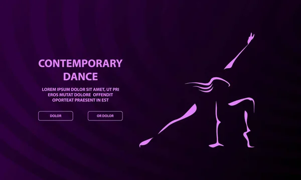 Chica bailando contemporánea delinear sobre un fondo oscuro. Banner de danza contemporánea. — Vector de stock