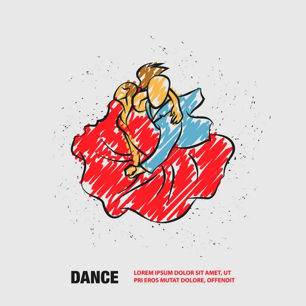 Pareja bailando tango. Esquema vectorial Ilustración de danza con garabatos estilo dibujo. — Vector de stock