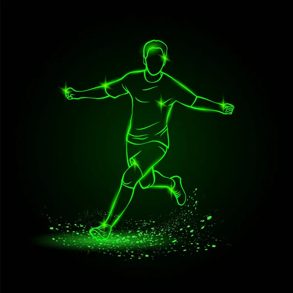 Goalscorer celebrating a goal. Football player winning soccer tournament and running with arms outstretched. — Stock Vector