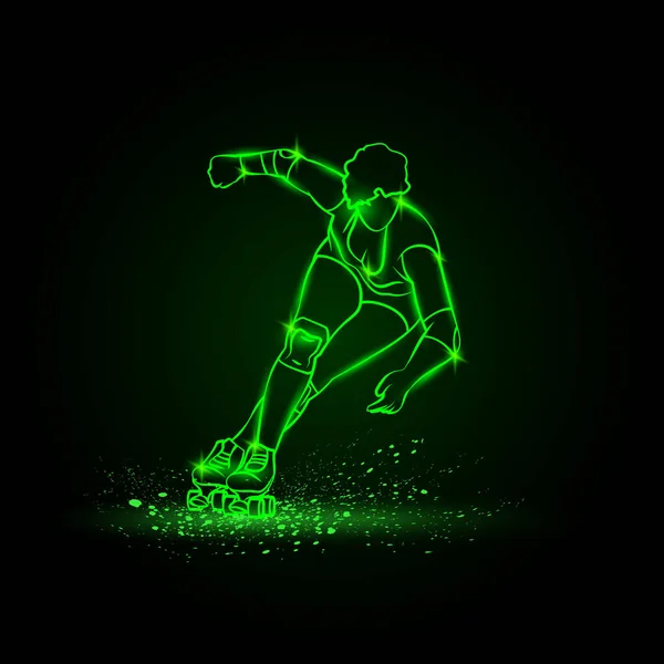 Passeios profissionais da menina do rolo. Vector verde neon rolo esporte ilustração em um fundo preto. — Vetor de Stock