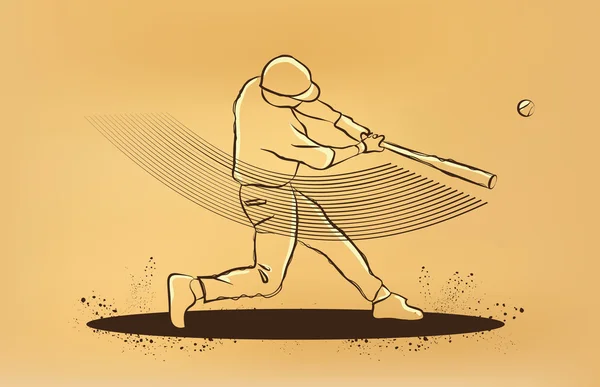 野球選手がバットでボールを打つ. — ストックベクタ