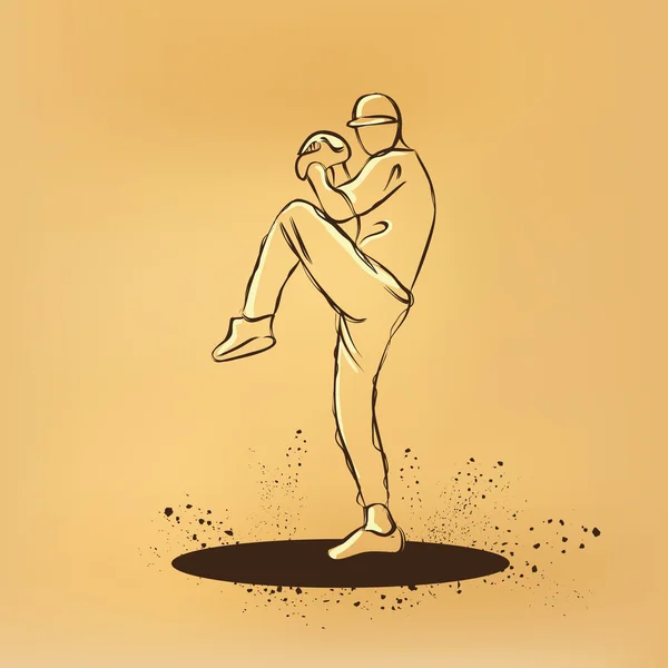 Pitcher pemain bisbol dengan kaki ke atas - Stok Vektor