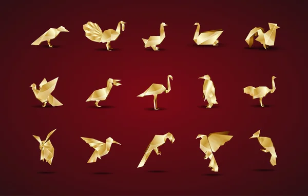 Zestaw ptaka origami złota — Wektor stockowy