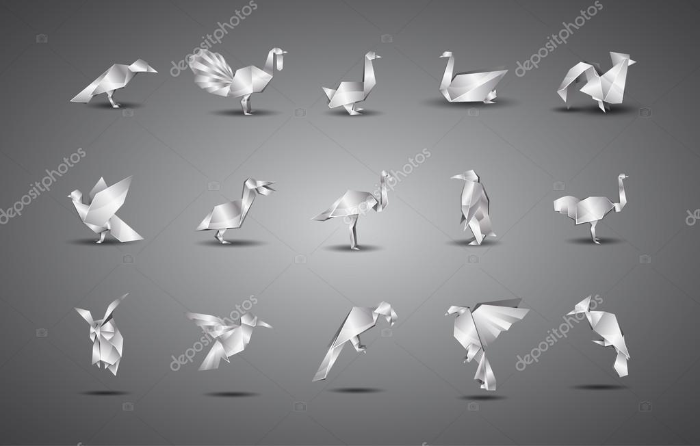 Metal origami birds set.