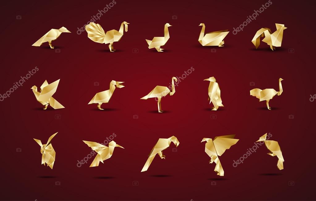 Gold origami bird set