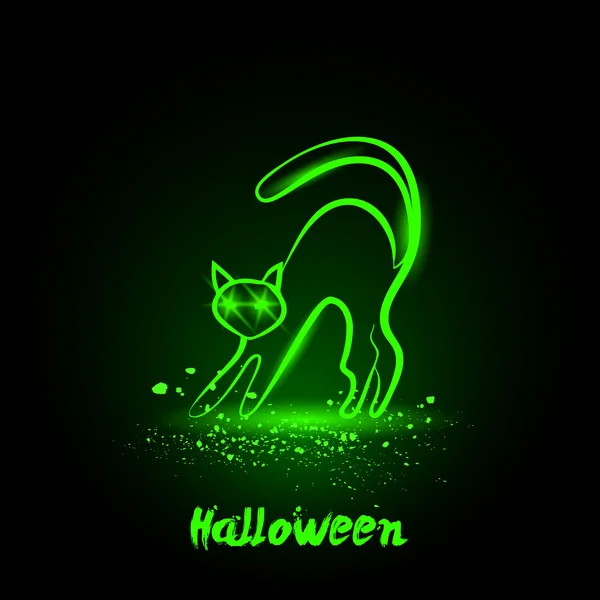 Halloween brilhante neon cat —  Vetores de Stock