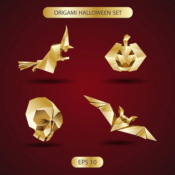 Sada zlatých origami Halloween. — Stockový vektor