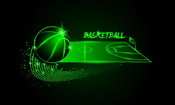 Basketball- und Basketballfeld in horizontaler Perspektive. — Stockvektor