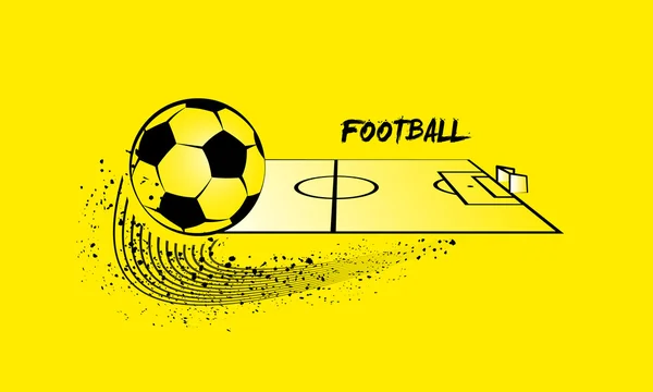 Campo de futebol e bola de futebol em perspectiva horizontal . — Vetor de Stock