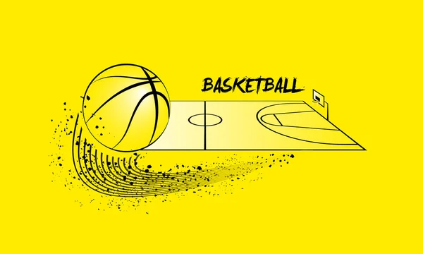 Quadra de basquete e bola de basquete em perspectiva horizontal — Vetor de Stock