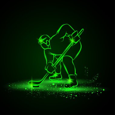 Hokey oyuncusu oynamaya hazır. Neon tarzı.