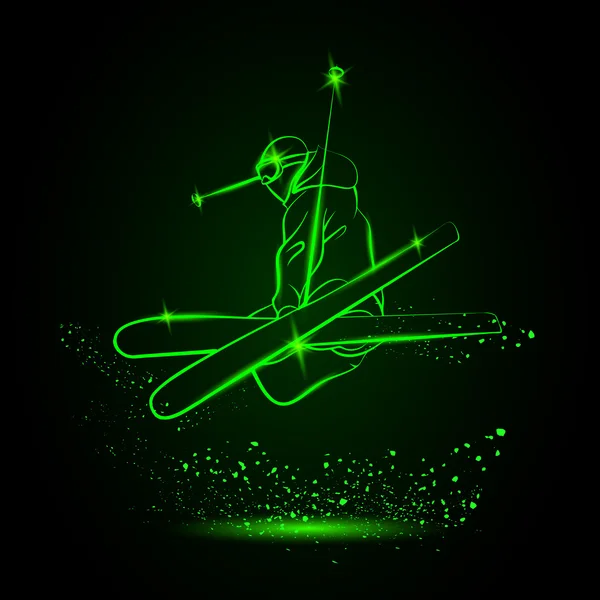 Ski-Freestyle. Neon-Stil. — Stockvektor