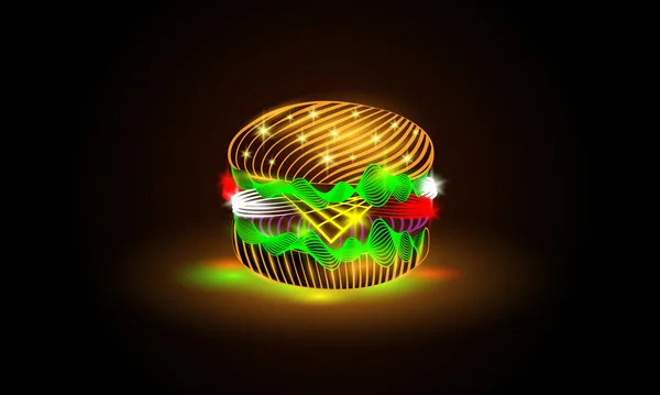 Burger au néon brillant — Image vectorielle
