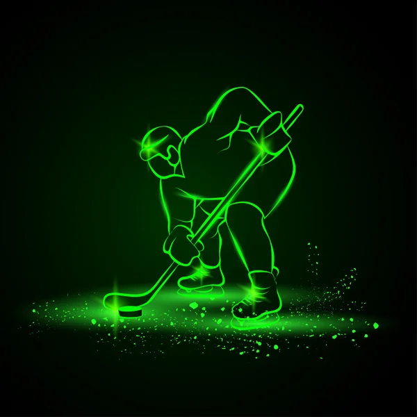 Hockeyspieler bereit zu spielen. Neon-Stil. — Stockvektor