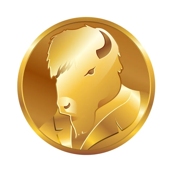 Ταύρο σε ένα κοστούμι. Χρυσό γκοφρέ σχετικά με το κέρμα — Διανυσματικό Αρχείο