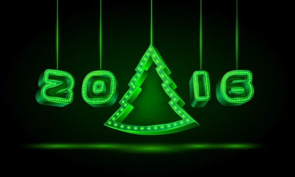 Happy 2016 nový rok 3d text na vlákna s vánoční — Stockový vektor
