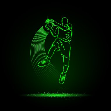 Basketbol. Oyuncu topu ile atlama. Neon tarzı