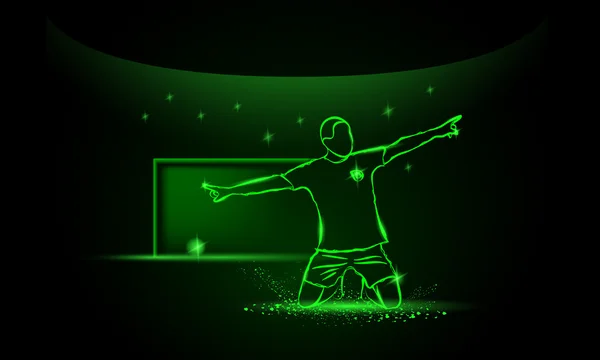 Jogador de futebol. celebrando um objetivo, estilo neon — Vetor de Stock