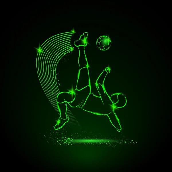 Fußballkick im Fallen. Neon-Stil. — Stockvektor