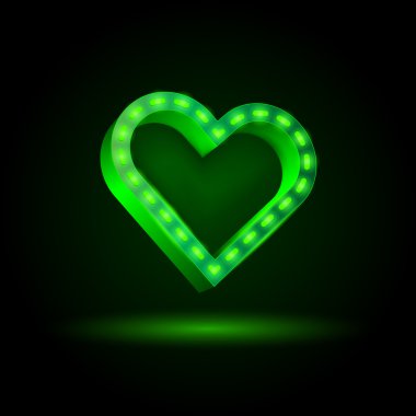 Happy Valentine's Day. Neon 3d heart banner with illumination. clipart