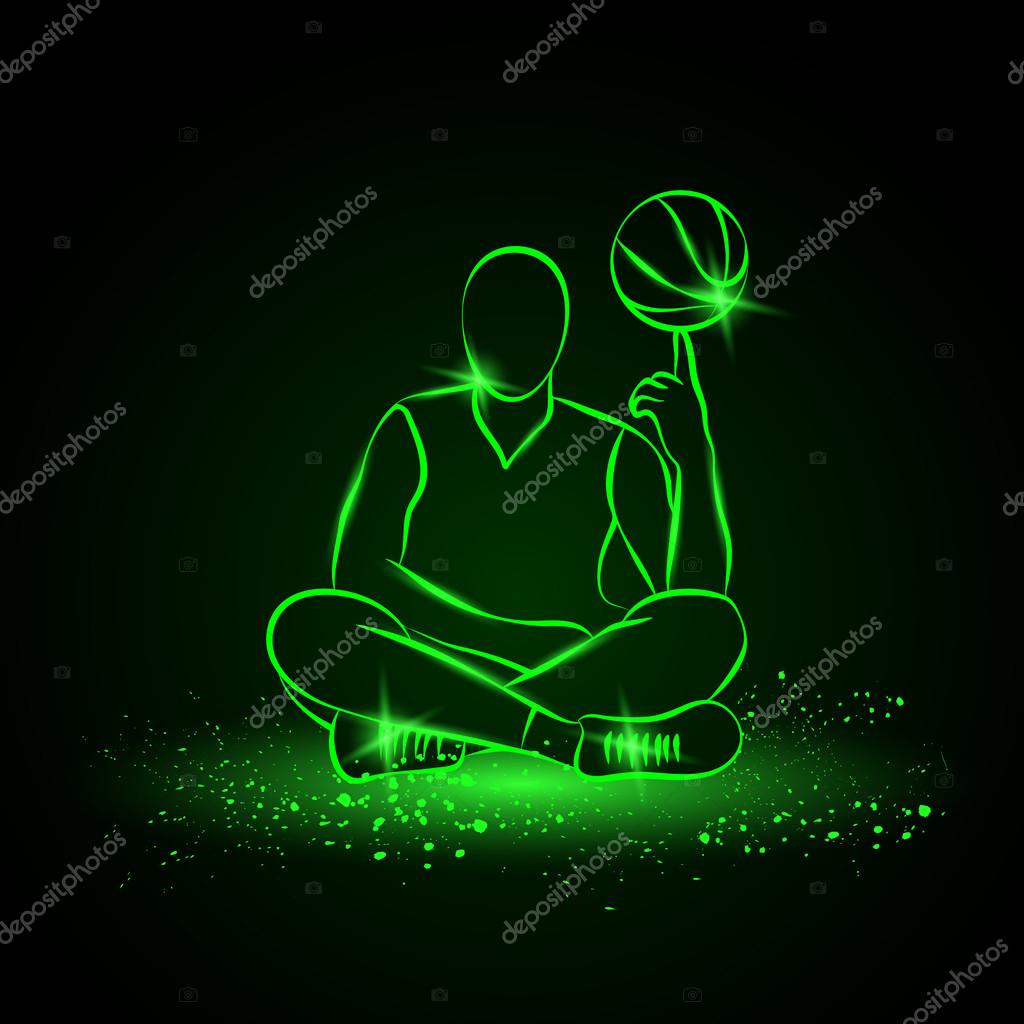 Pemain bola basket memutar Gaya Neon Vektor Stok oleh