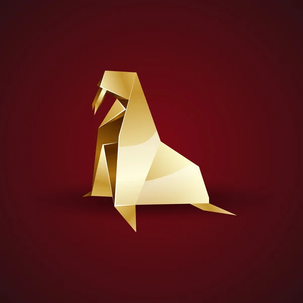 Vektor goldenes Origami Walross — Stockvektor